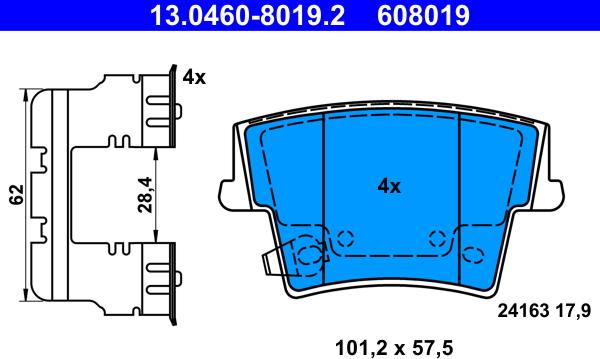 ATE 13.0460-8019.2 - KLOCKI HAM. CHRYSLER T. 300 C 2.7-6.1 04-