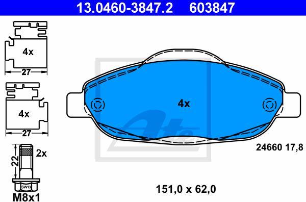 ATE 13.0460-3847.2 - KLOCKI HAM. PEUGEOT P. 308-3008 07-