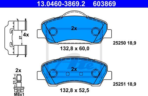 ATE 13.0460-3869.2 - KLOCKI HAM. PEUGEOT P. 308 1.2-2.0 HDI 13-
