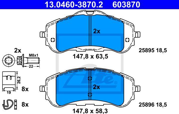 ATE 13.0460-3870.2 - KLOCKI HAM. CITROEN P. BERLINGO 1.2-1.5-1.6 BLUEHDI 18-