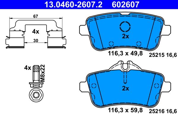 ATE 13.0460-2607.2 - KLOCKI HAM. DB T. W166-X166 GL-ML 11-