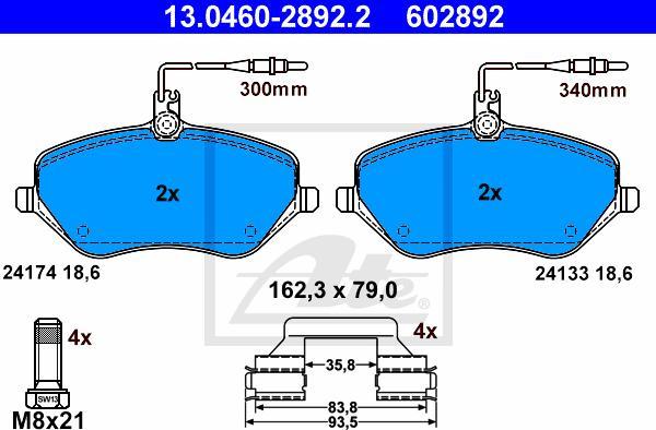 ATE 13.0460-2892.2 - KLOCKI HAM. PEUGEOT P. 407-607 2.0-3.0 04-
