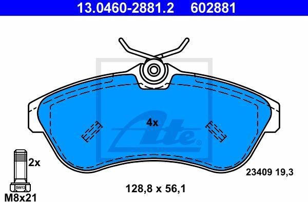 ATE 13.0460-2881.2 - KLOCKI HAM. CITROEN P. C2-C3 1.4-1.6 02-