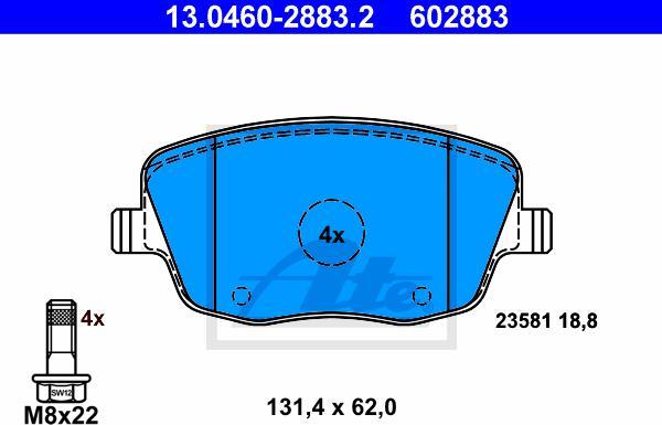 ATE 13.0460-2883.2 - KLOCKI HAM. SKODA P. FABIA-ROOMSTER 99-15