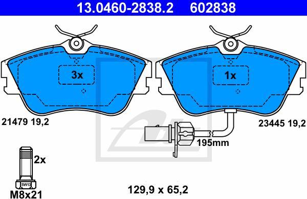 ATE 13.0460-2838.2 - KLOCKI HAM. VW P. T4 90-03