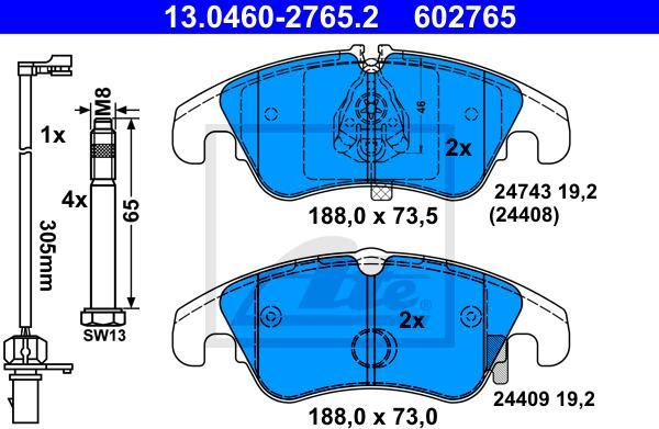 ATE 13.0460-2765.2 - KLOCKI HAM. AUDI P. A6-A7-Q5 11-