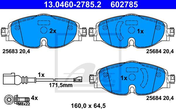 ATE 13.0460-2785.2 - KLOCKI HAM. VW P. GOLF-PASSAT-TIGUAN-TOURAN 12-