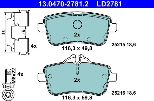 ATE 13.0470-2781.2 - KLOCKI HAM. DB T. W166 2.1-3.0 11- CERAMIC