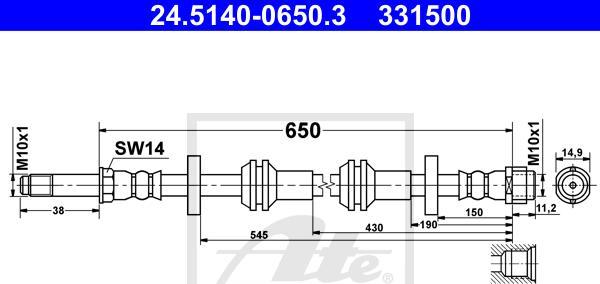 ATE 24.5140-0650.3 - PRZEWÓD HAM. ELAST. AUDI P. A6-A7 1.8-4.0 10-18 LE-PR