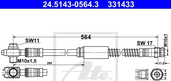 ATE 24.5143-0564.3 - PRZEWÓD HAM. ELAST. VW P. GOLF-CADDY-EOS-JETTA-TOURAN 03-