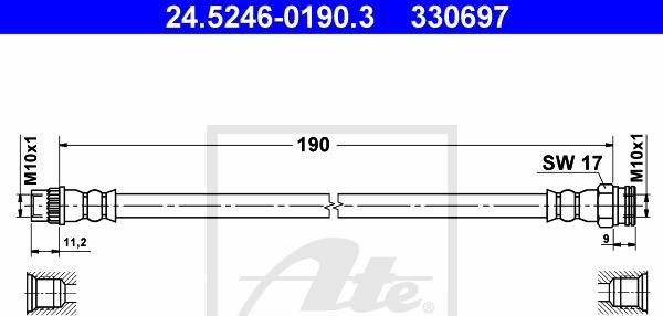 ATE 24.5246-0190.3 - PRZEWÓD HAM. ELAST. CITROEN T. C2-C3-C4-DS4 1.1-2.0 02- LE-PR
