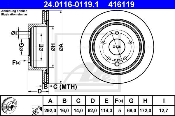 ATE 24.0116-0119.1 - TARCZA HAM. RENAULT T. KOLEOS 2.0 DCI-2.5 4X4 08-