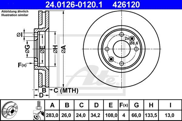 ATE 24.0126-0120.1 - TARCZA HAM. OPEL P. CORSA-CROSSLAND-MOKKA 1.2-1.5-1.6 TD 17-