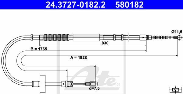 ATE 24.3727-0182.2 - LINKA HAM. RĘCZ. AUDI T. A4 1.6-3.2 00-08 LE