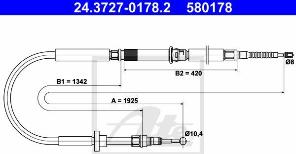 ATE 24.3727-0178.2 - LINKA HAM. RĘCZ. VW T. A6 1.8-4.2 QUATTRO 97-05 LE-PR