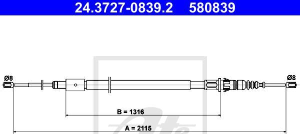 ATE 24.3727-0839.2 - LINKA HAM. RĘCZ. PEUGEOT T. 307 KOMBI 02- LE-PR