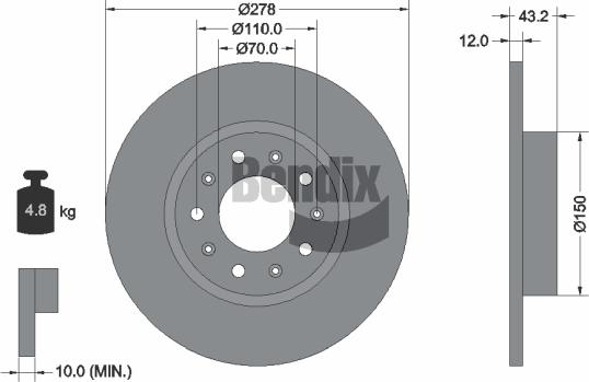 BENDIX Braking BDS1416 — Tarcza hamulcowa