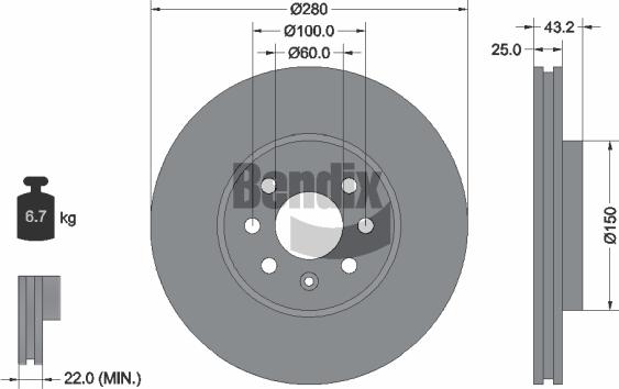 BENDIX Braking BDS1423 — Tarcza hamulcowa