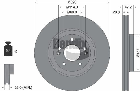 BENDIX Braking BDS1599 — Tarcza hamulcowa
