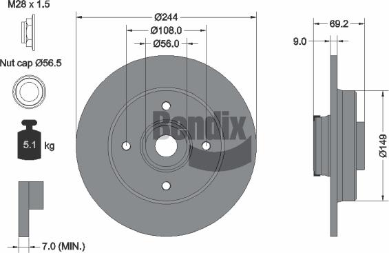 BENDIX Braking BDS1598 — Tarcza hamulcowa