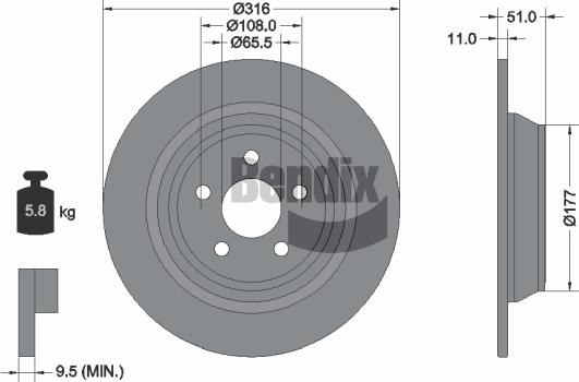 BENDIX Braking BDS1557 — Tarcza hamulcowa
