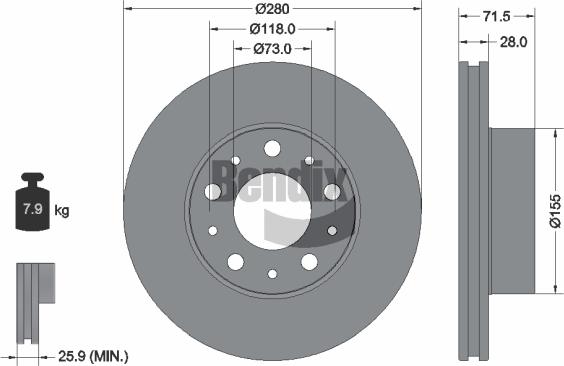 BENDIX Braking BDS1047 — Tarcza hamulcowa