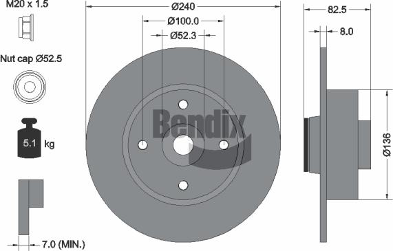 BENDIX Braking BDS1051 — Tarcza hamulcowa
