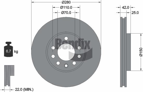 BENDIX Braking BDS1069 — Tarcza hamulcowa