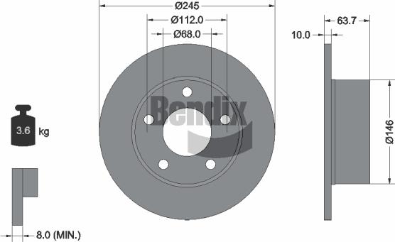 BENDIX Braking BDS1068 — Tarcza hamulcowa