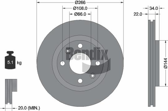 BENDIX Braking BDS1000 — Tarcza hamulcowa