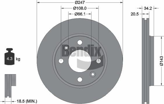 BENDIX Braking BDS1034 — Tarcza hamulcowa