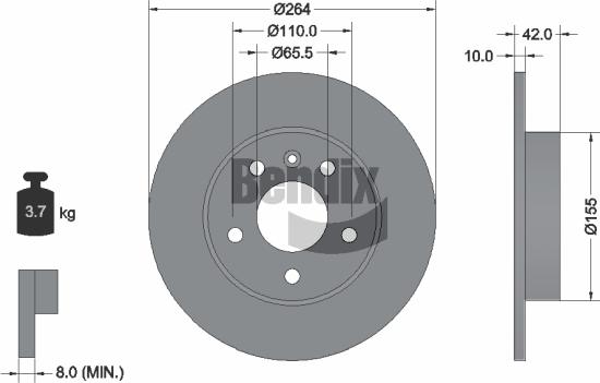 BENDIX Braking BDS1038 — Tarcza hamulcowa