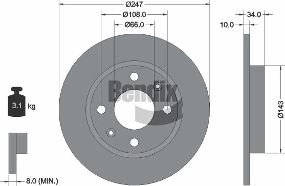 BENDIX Braking BDS1033 — Tarcza hamulcowa