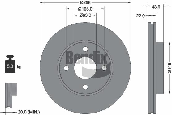 BENDIX Braking BDS1037 — Tarcza hamulcowa