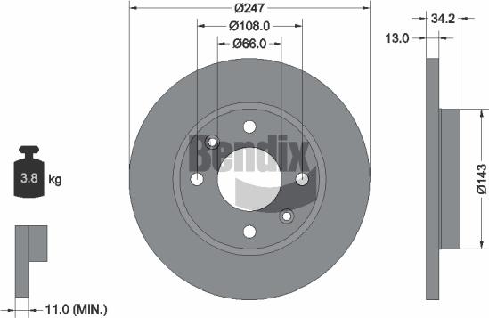 BENDIX Braking BDS1021 — Tarcza hamulcowa