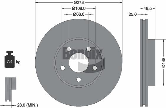 BENDIX Braking BDS1078 — Tarcza hamulcowa