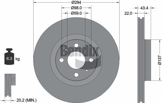 BENDIX Braking BDS1073 — Tarcza hamulcowa