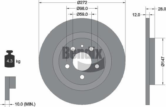 BENDIX Braking BDS1192 — Tarcza hamulcowa