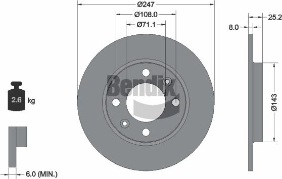 BENDIX Braking BDS1103 — Tarcza hamulcowa