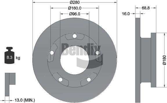 BENDIX Braking BDS1129 — Tarcza hamulcowa