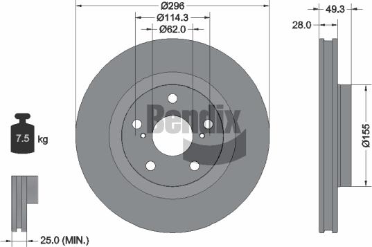 BENDIX Braking BDS1128 — Tarcza hamulcowa