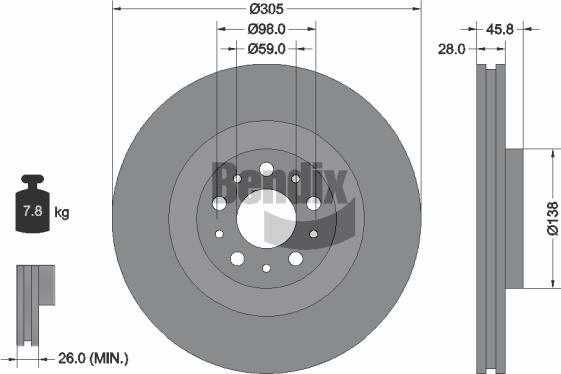 BENDIX Braking BDS1174 — Tarcza hamulcowa