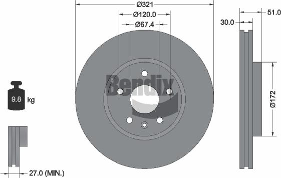 BENDIX Braking BDS1176HC — Tarcza hamulcowa