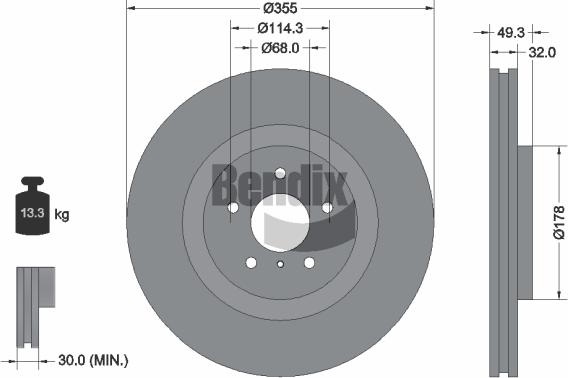 BENDIX Braking BDS1865HC — Tarcza hamulcowa