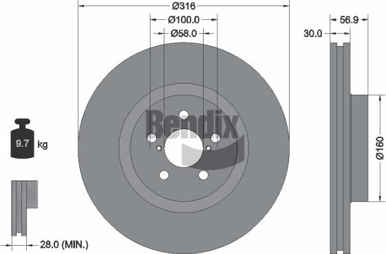 BENDIX Braking BDS1861 — Tarcza hamulcowa