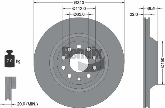 BENDIX Braking BDS1339 — Tarcza hamulcowa