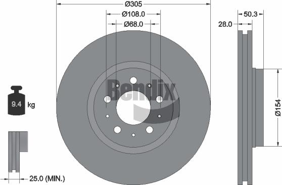 BENDIX Braking BDS1332 — Tarcza hamulcowa
