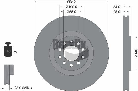 BENDIX Braking BDS1325 — Tarcza hamulcowa