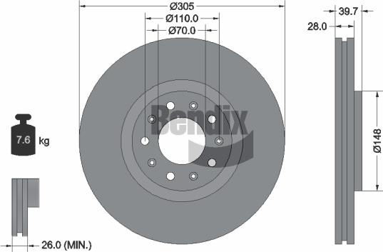 BENDIX Braking BDS1245 — Tarcza hamulcowa