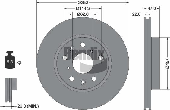 BENDIX Braking BDS1204 — Tarcza hamulcowa